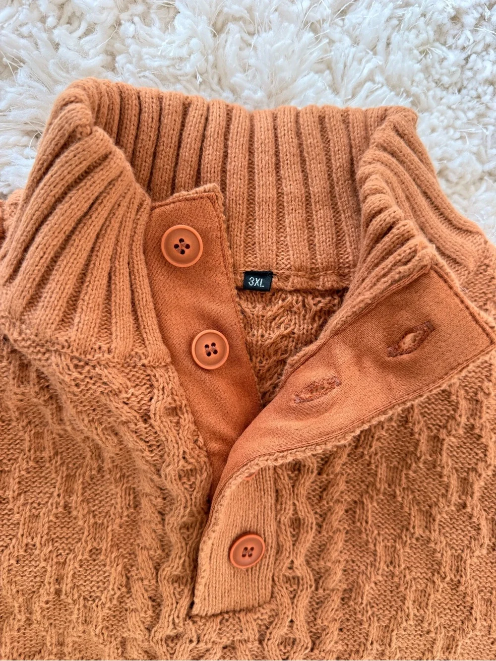 Men's Textured Turtleneck Henley Sweater in Rust 3XL
